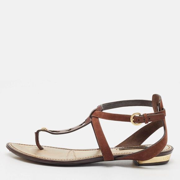 Louis Vuitton Brown Suede Thong Flat Sandals Size 37 - Picture 1 of 7